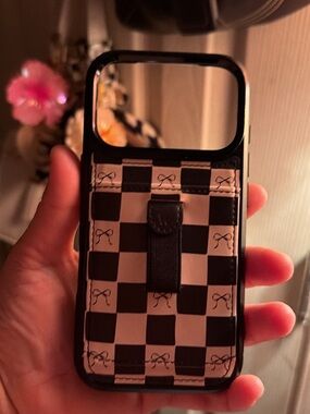 Checkerboard Card Strap Phone Case - Black & White